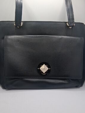 kate spade Black Leather Shoulder Bag with Front Flap Logo Turnlock Cheetah Fur